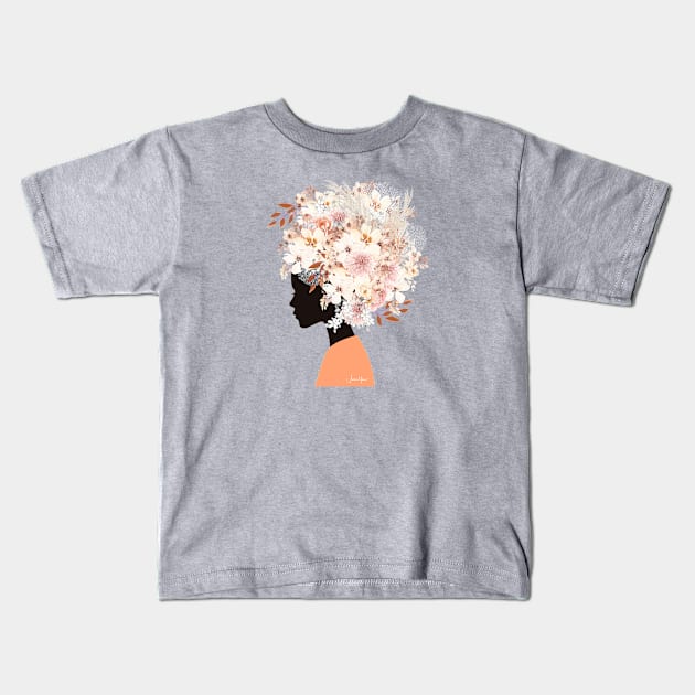 Black Woman in Flower Headdress Kids T-Shirt by LouLou Art Studio